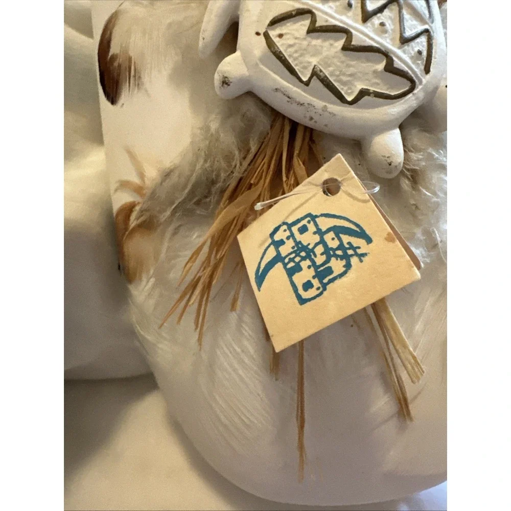 Vintage Adobe Moon White Ceramic Wedding Vase Double Spout Native Turtle Feather